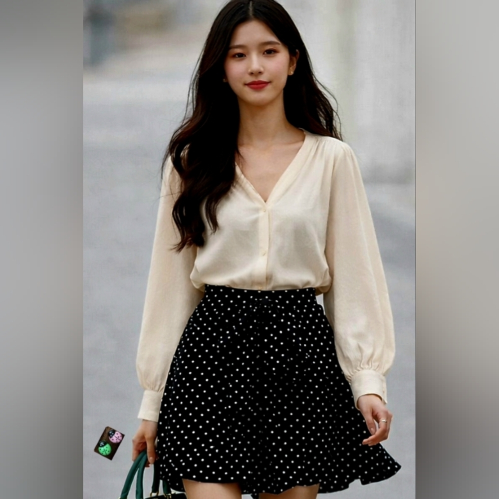 ZARA🐞Y2K Viscose Black & White Polka Dot Mini Flared Skort with WaistTie Sz: S